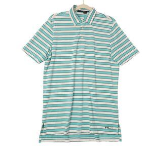 RLX Ralph Lauren Blue White Striped Short Sleeve Golf Polo Shirt SIZE SMALL